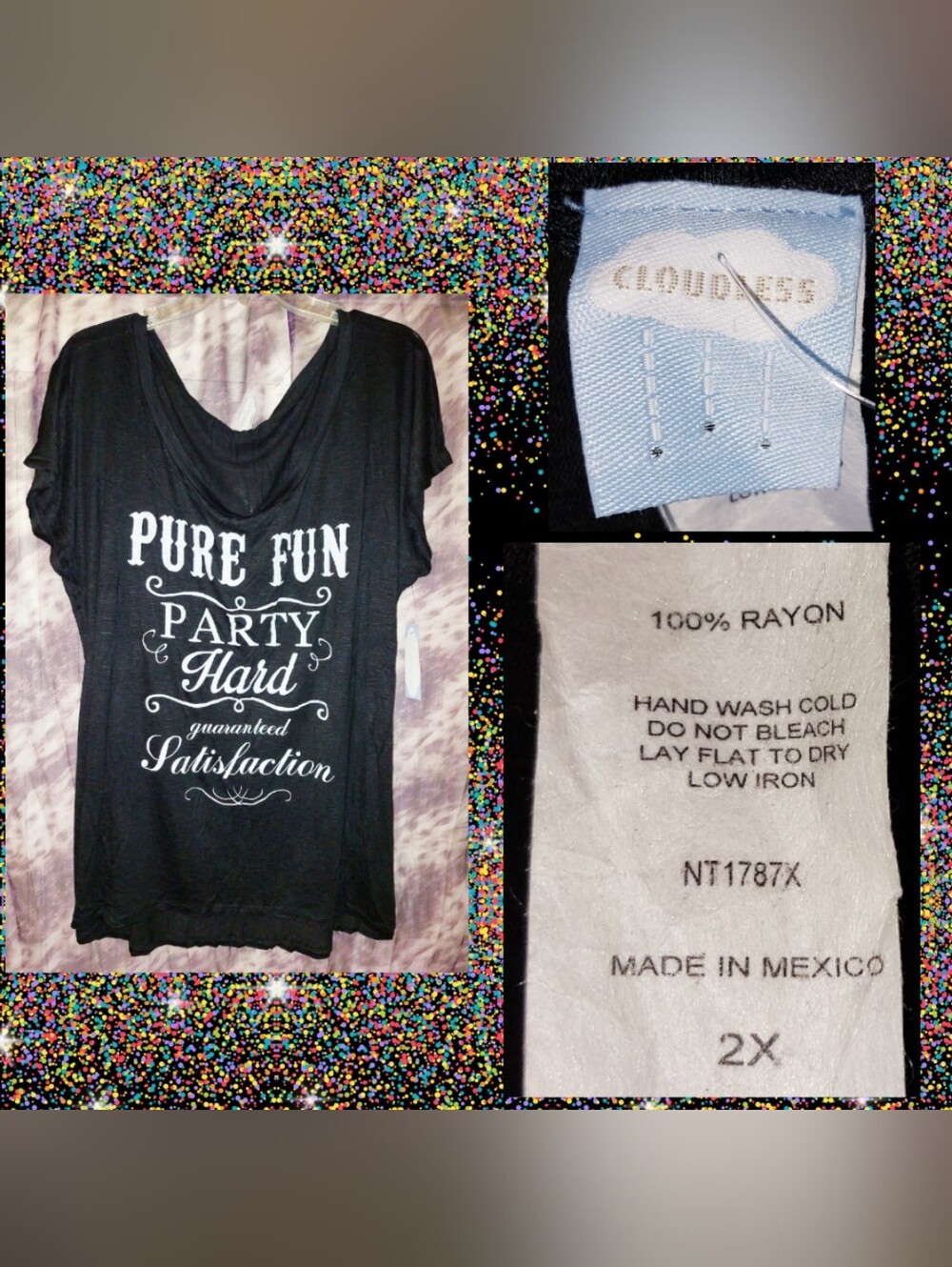 Cloudless Black & White Pure Fun/Party Hard Graphic Print Knit Top 2X(18/20/22)